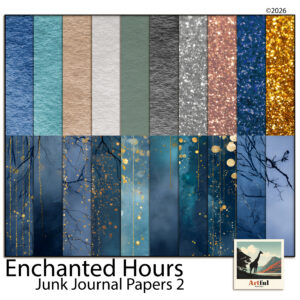 Enchanted Hours Junk Journal Papers 2 - Solid Watercolour and Glitter