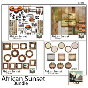 Safari scrapbook pages in sunset golds from the African Sunset digital kit