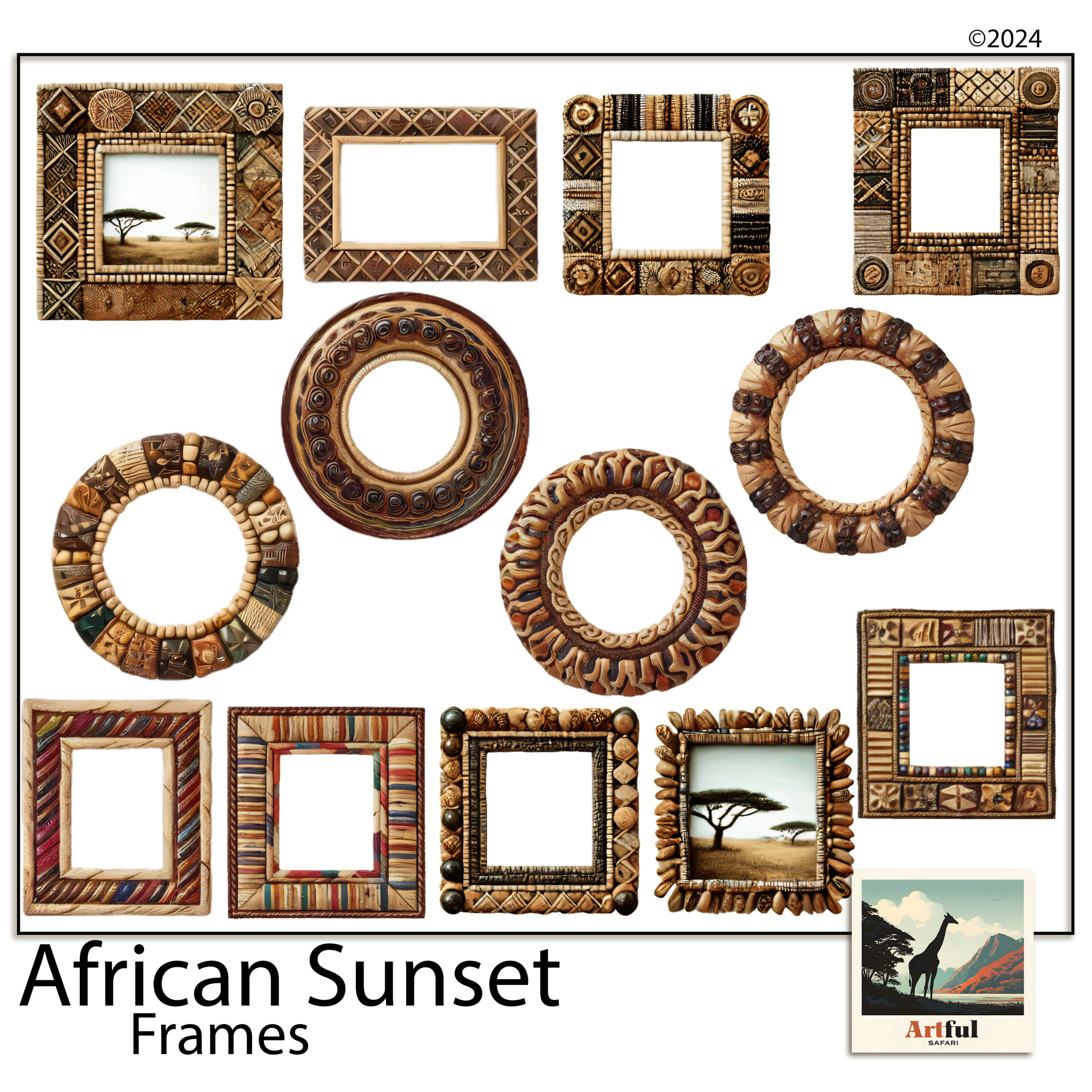 Beaded African sunset photo frames with transparent centres