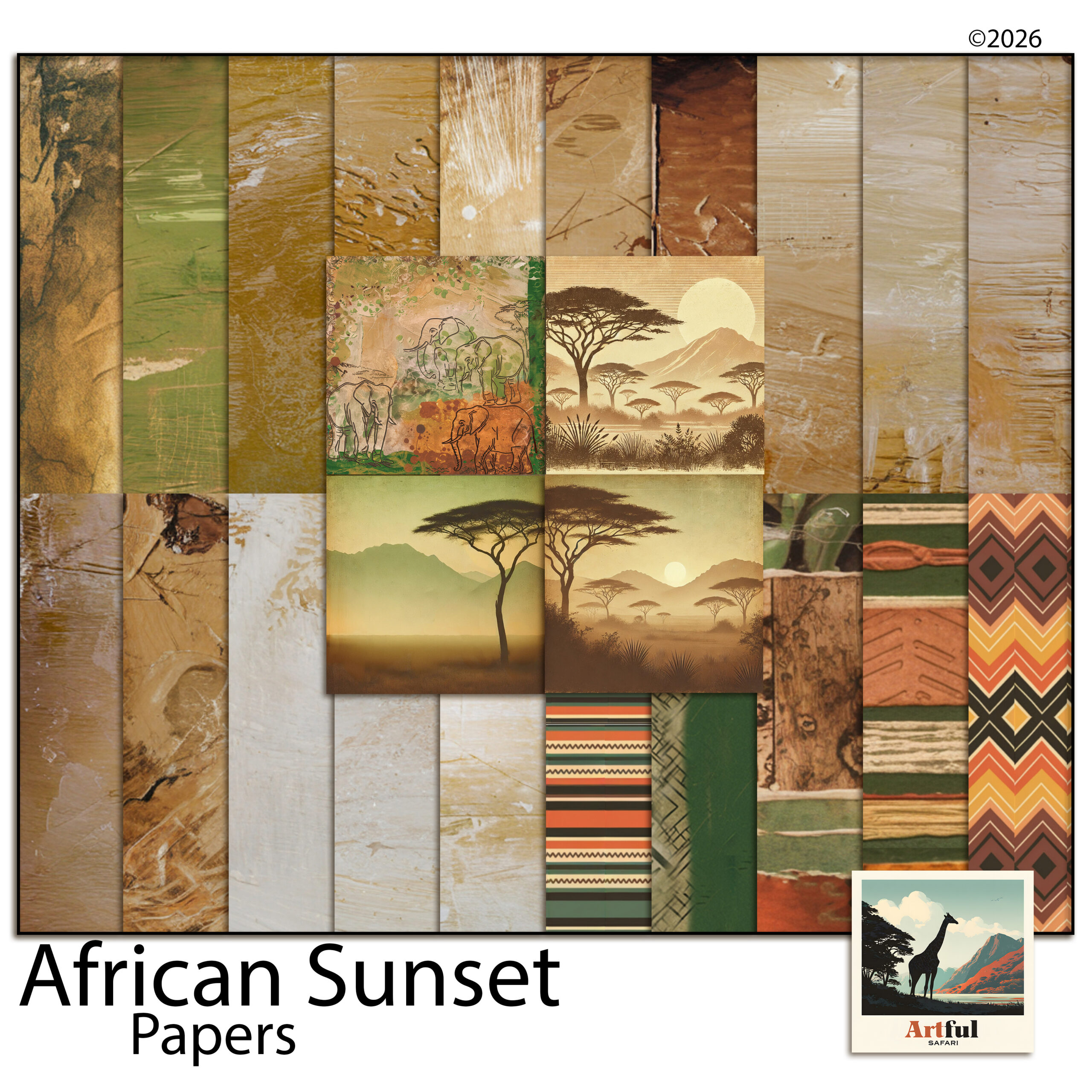 african sunset digital paper digital scrapbook kit