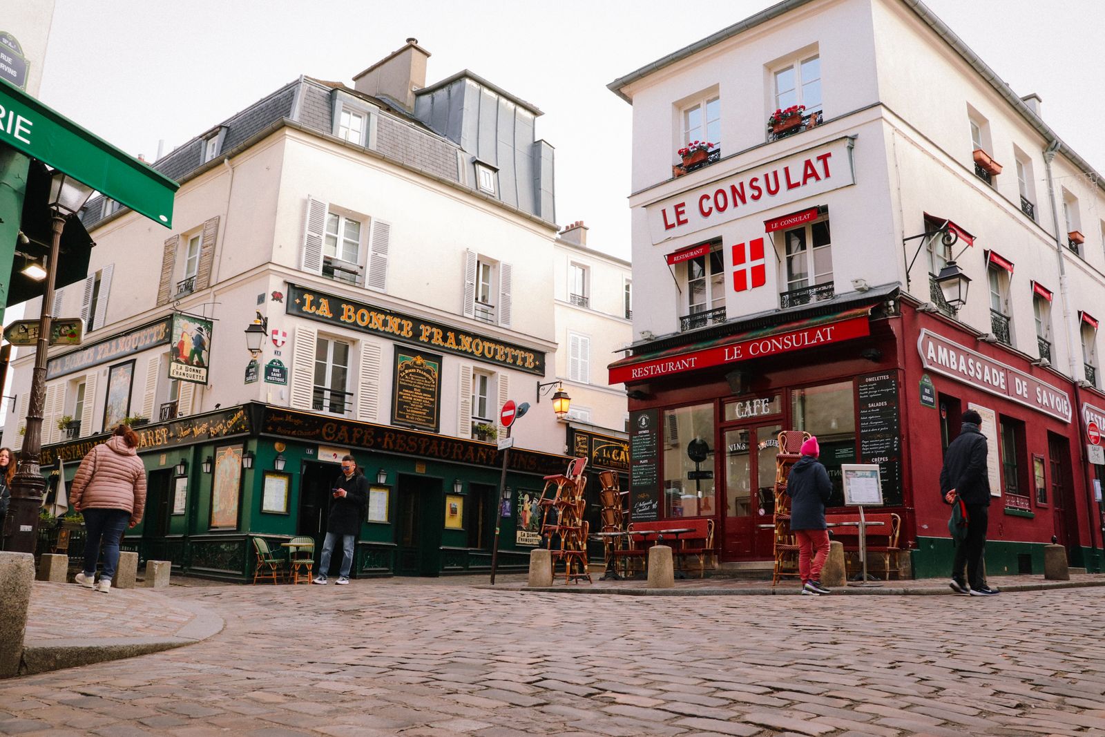 A quiet cobblestone street in Montmartre, Paris