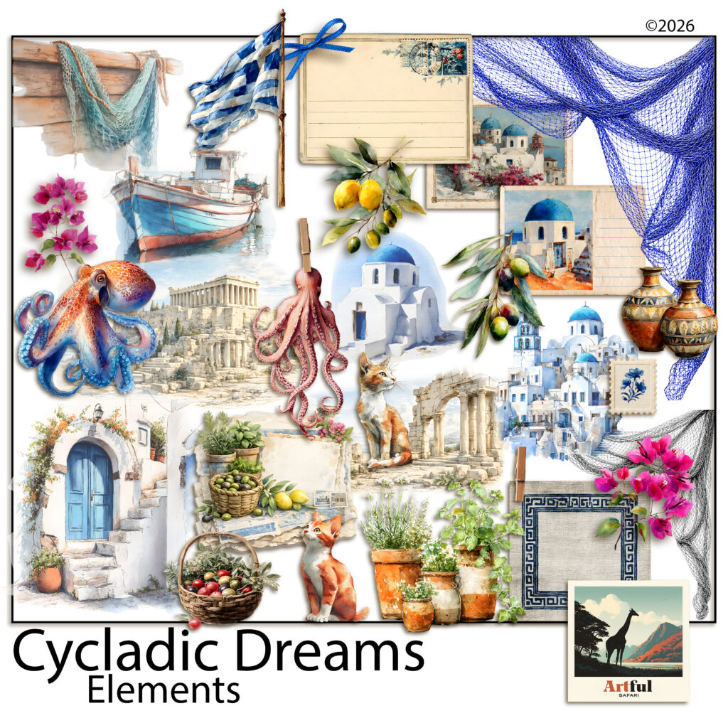 Santorini Greek Island Mediterranean Digital Scrapbook Elements Clipart