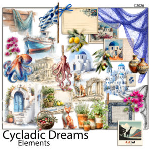 Santorini Greek Island Mediterranean Digital Scrapbook Elements Clipart