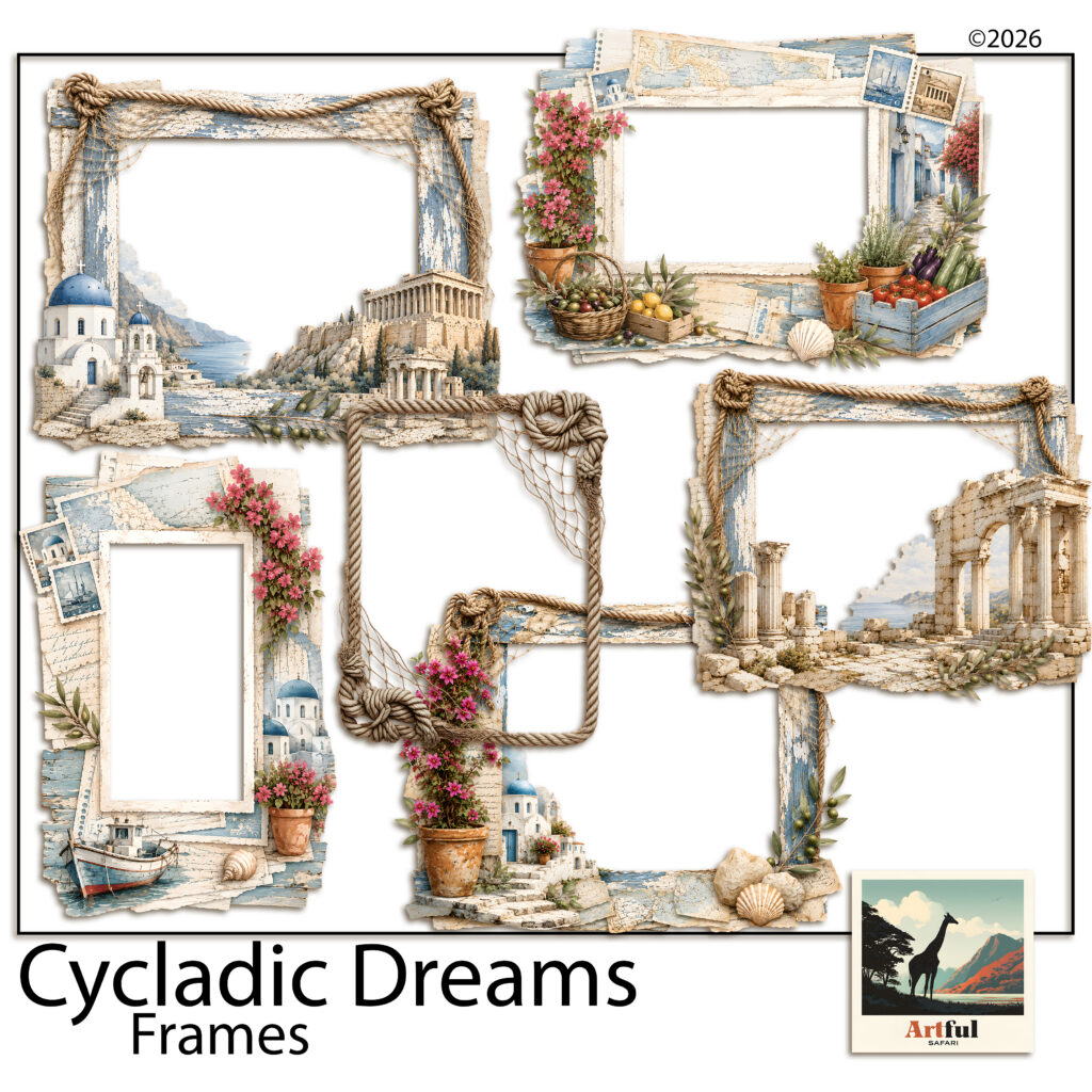 Santorini Greek Island Mediterranean Digital Scrapbook Frames