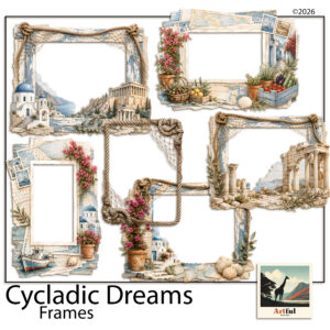 Santorini Greek Island Mediterranean Digital Scrapbook Frames