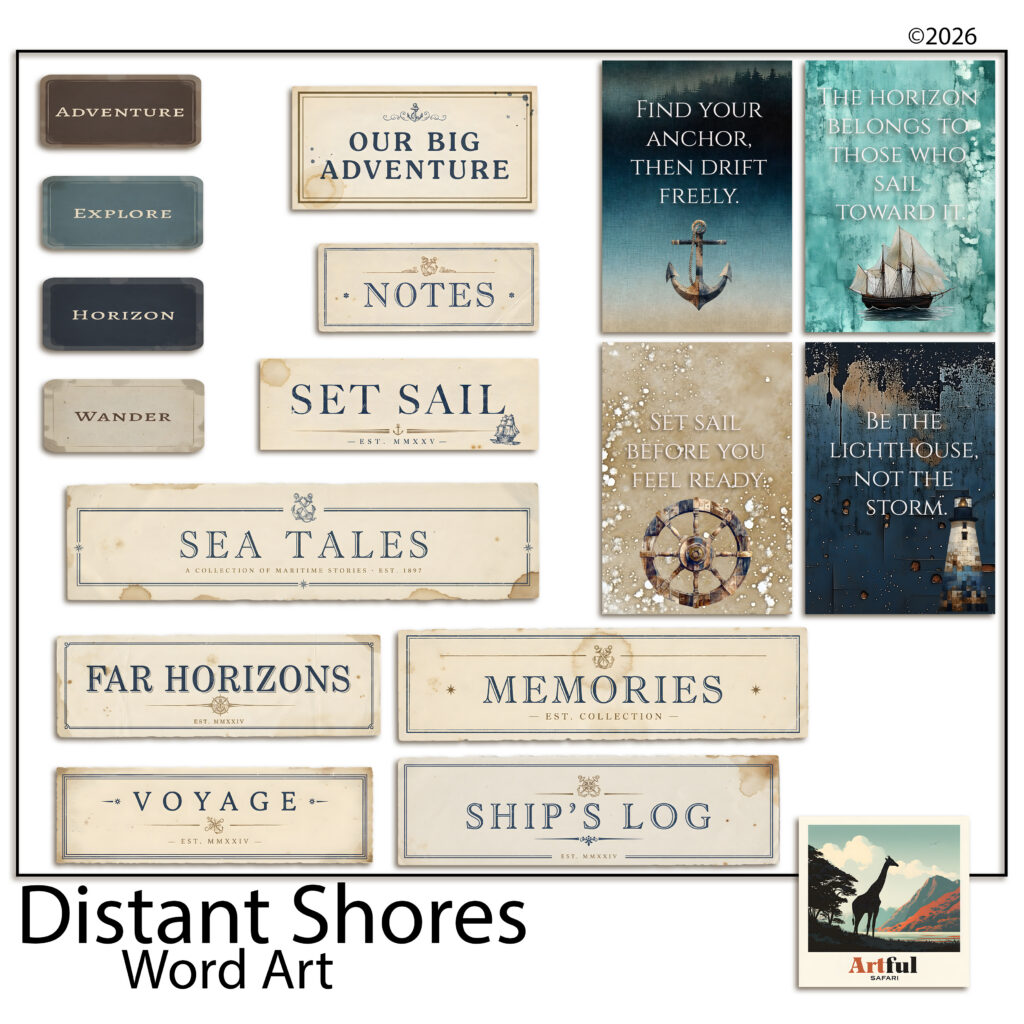 distant shores clipart digital scrapbook kit