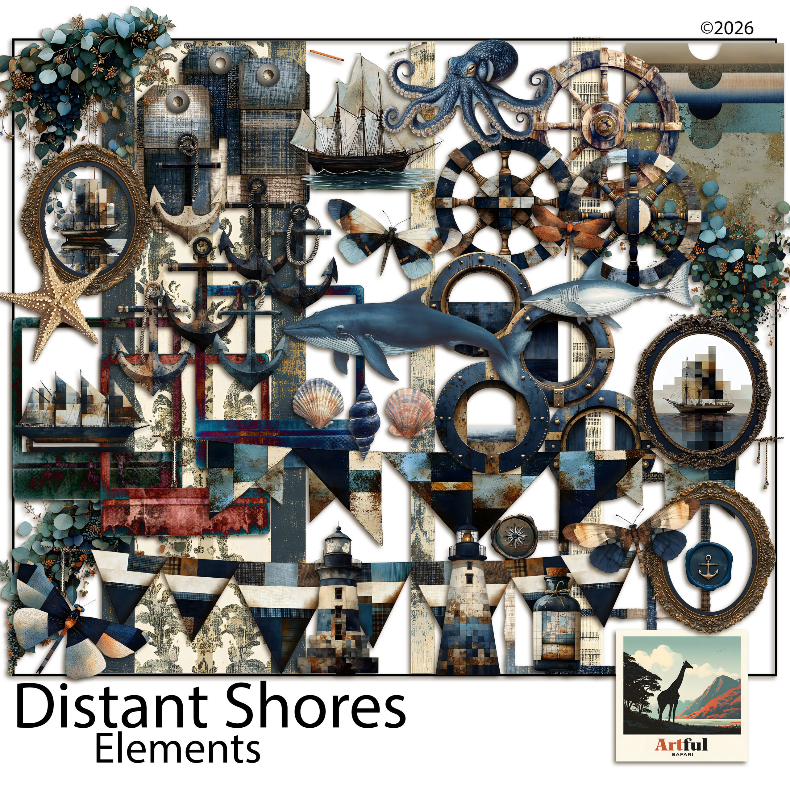 distant shores clipart digital scrapbook kit