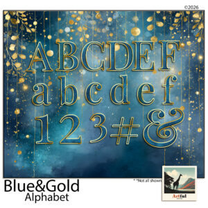 Blue Gold Digital Scrapbook Alphabet