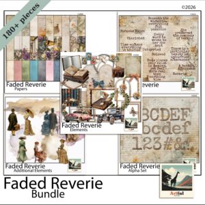 Layered junk journaling textures from the Folklore Forest bundle, pockets and botanical papers