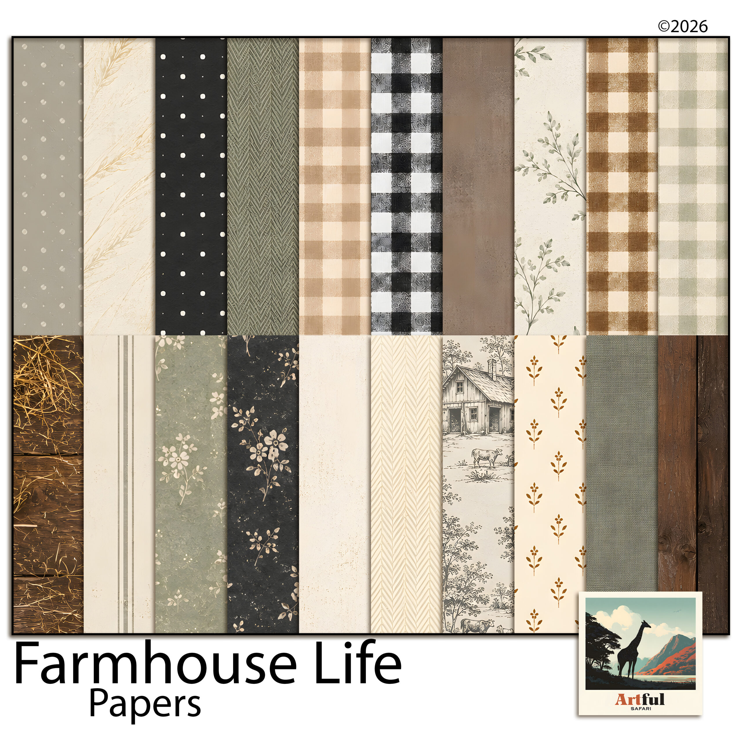 farmhouse life digital paper digital scrapbook kit