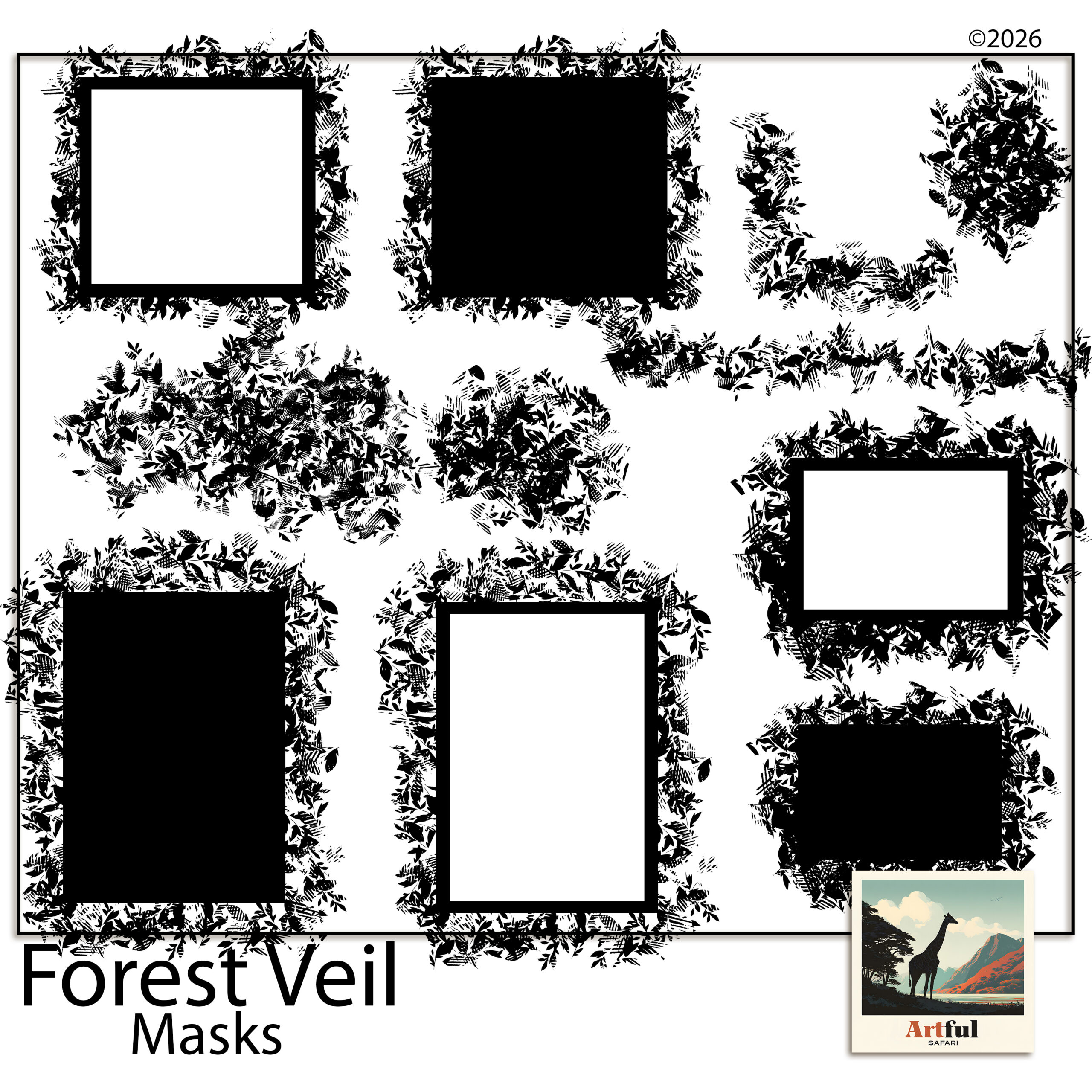 Forest Veil digital scrapbook masks in organic torn shapes
