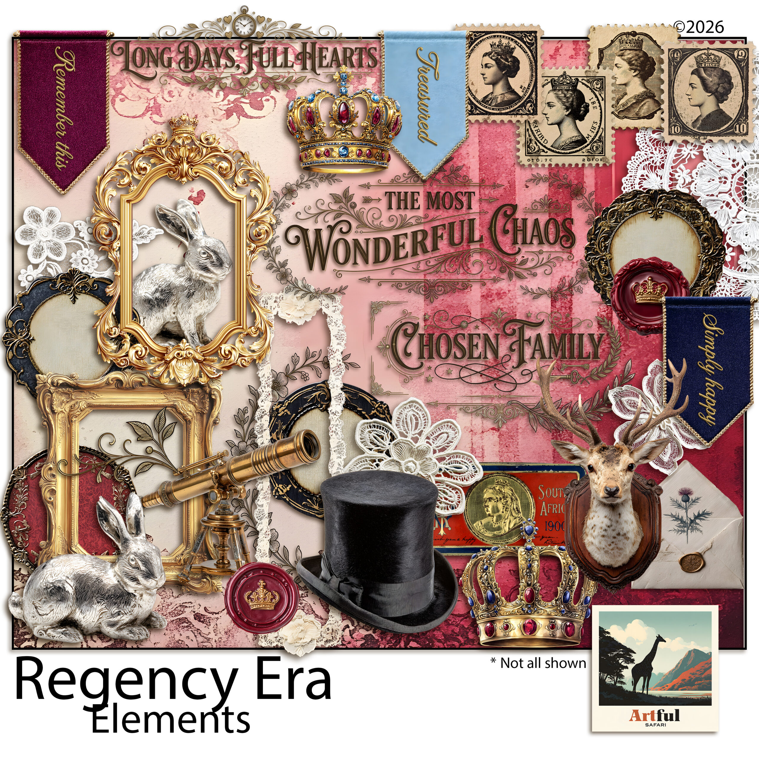 Regency scrapbook papers with watercolour roses and damask pattern