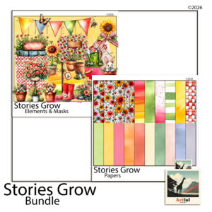 Stories Grow digital scrapbook bundle papers used for August memory keeping pages