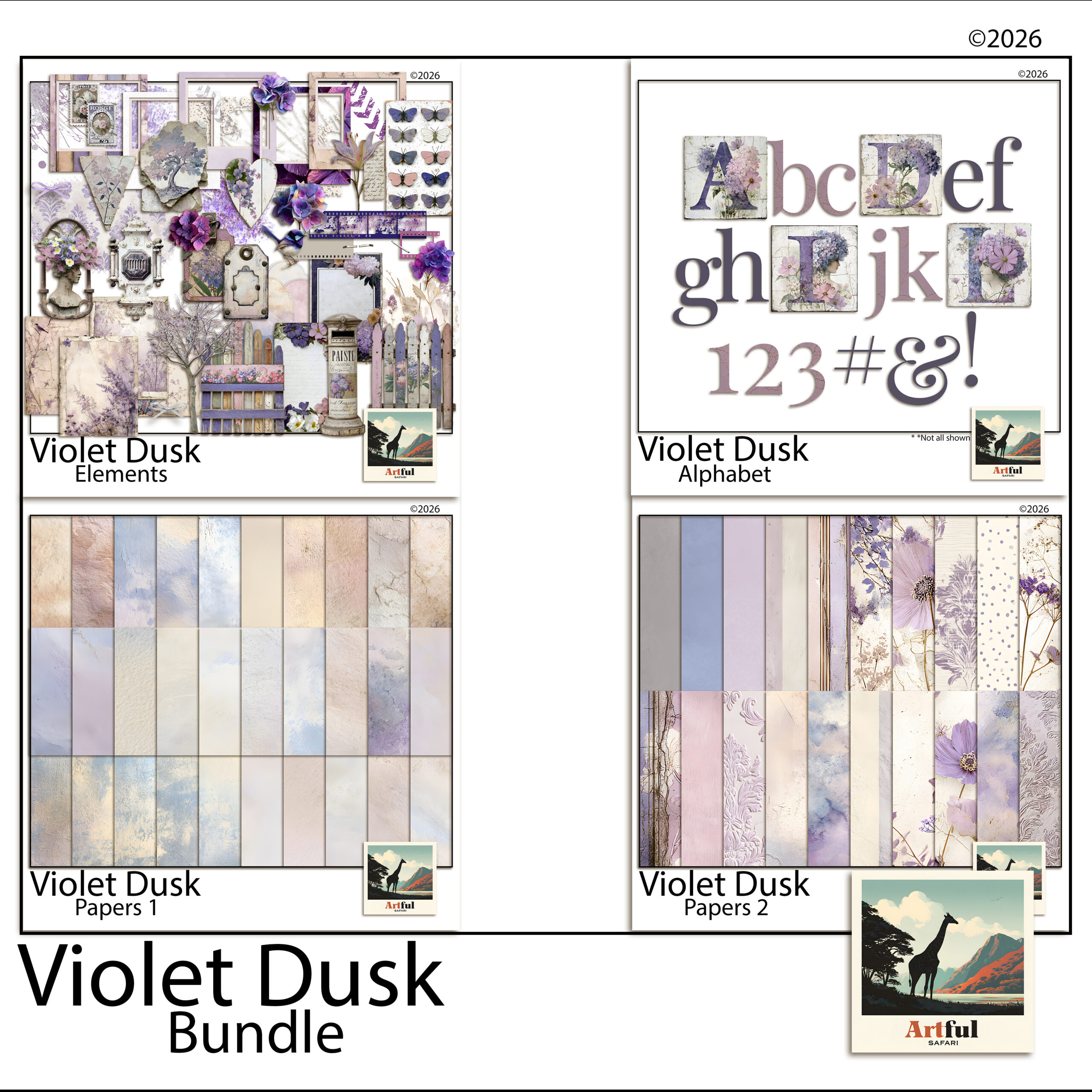 Violet Dusk bundle with deeper plum and twilight purple papers