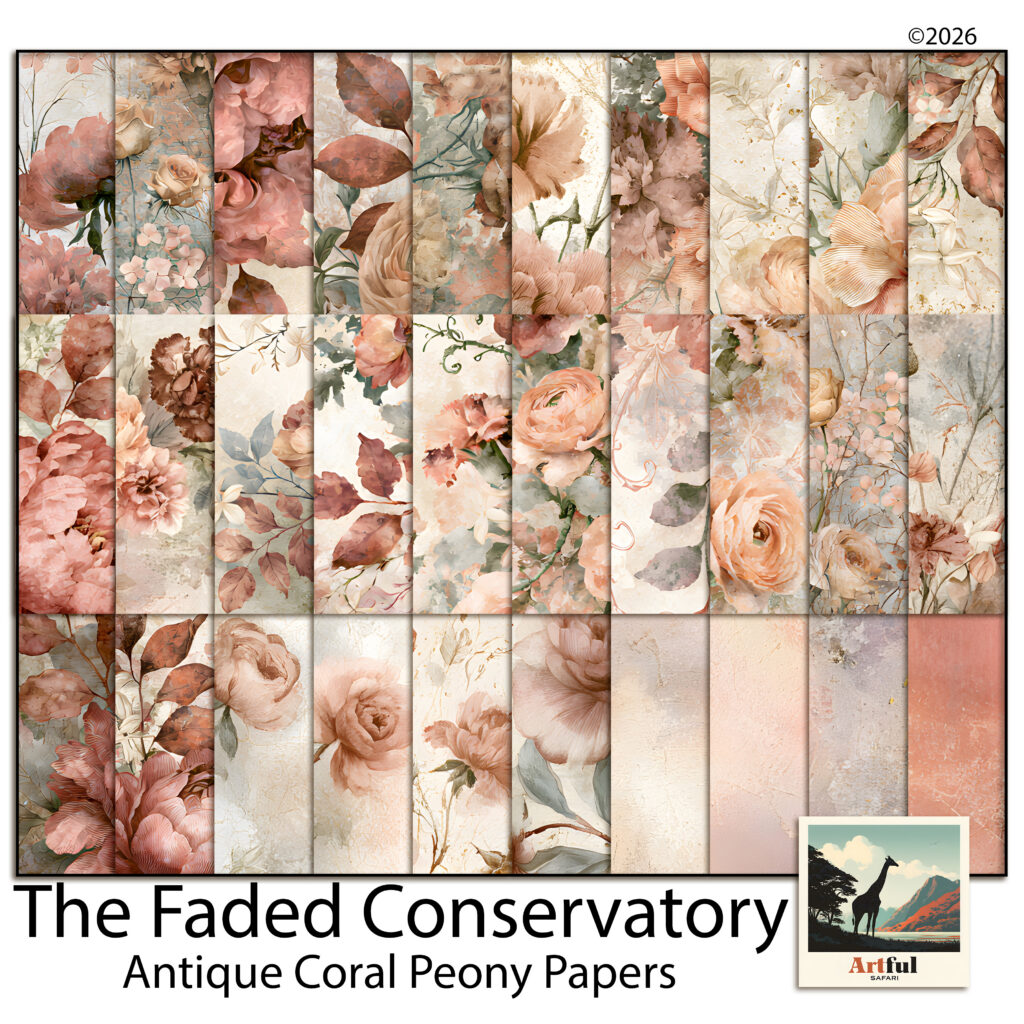 Antique Coral Peony - Dusty Rose Floral Scrapbook Paper