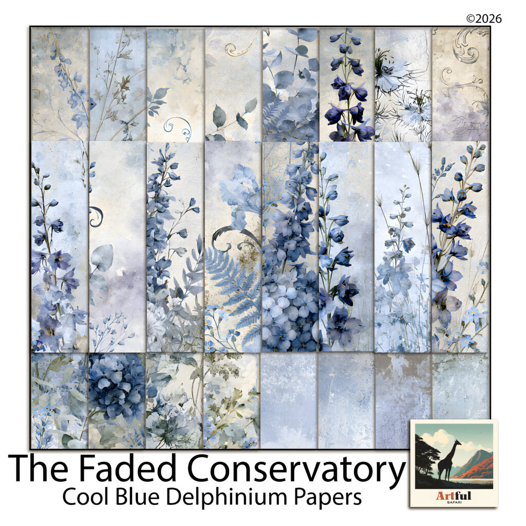 Cool Blue Delphinium - Blue Floral Scrapbook Paper