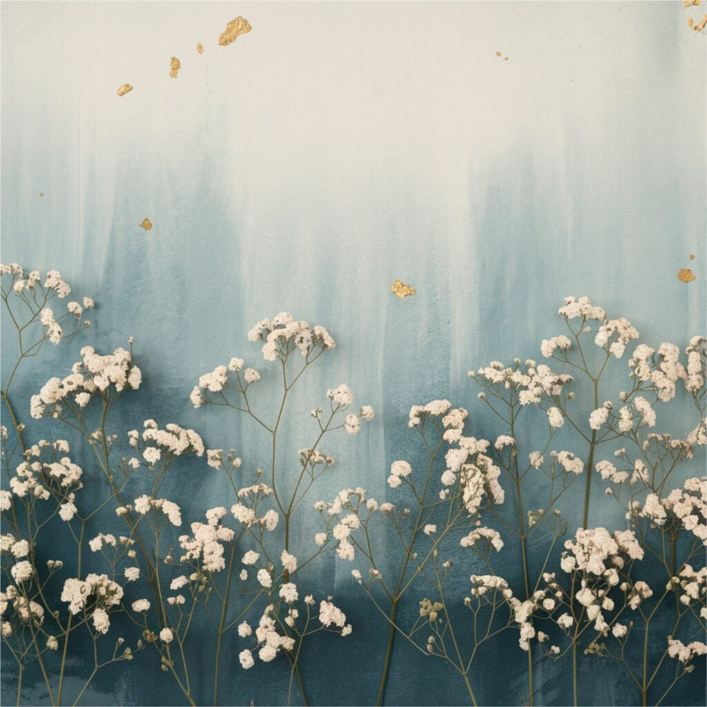A Canva digital scrapbook page being built, with a soft floral background paper, two photos in frames and layered transparent flower elements