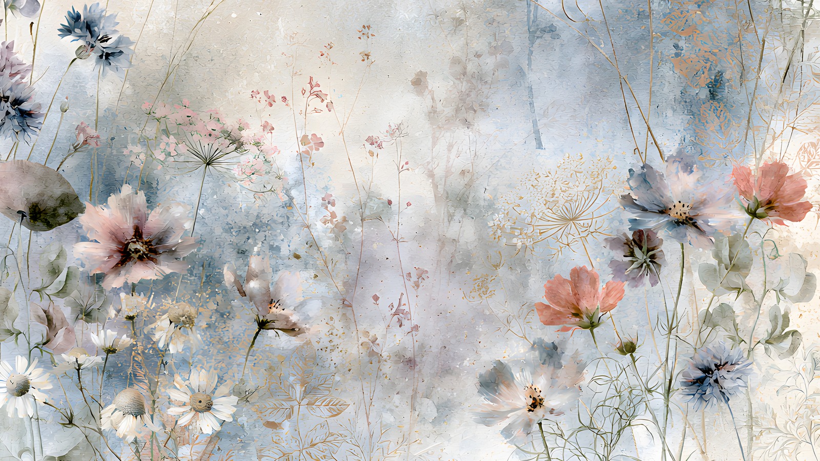 Wildflower scrapbook paper — watercolour meadow of cornflowers, cosmos and poppies