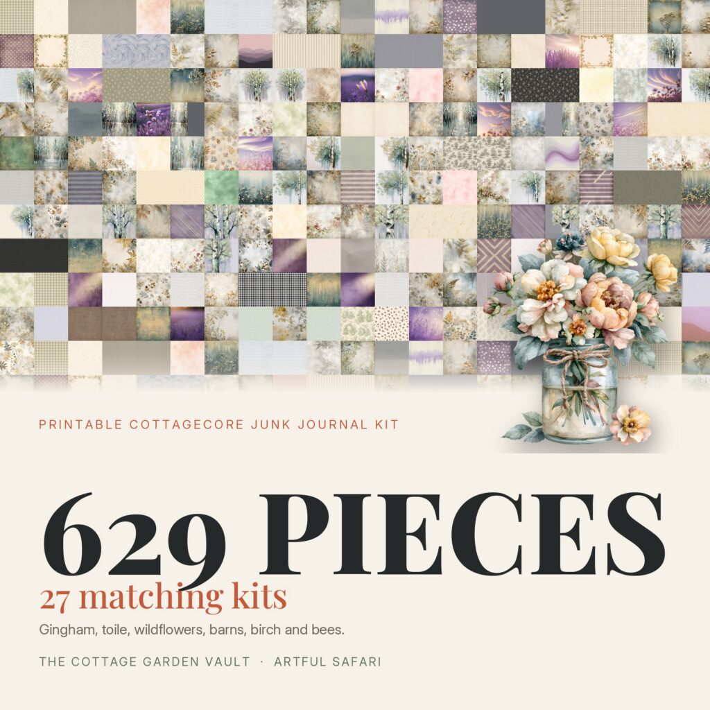 The Cottage Garden Vault - 629 Cottagecore Papers, Clipart and Junk Journal Pages