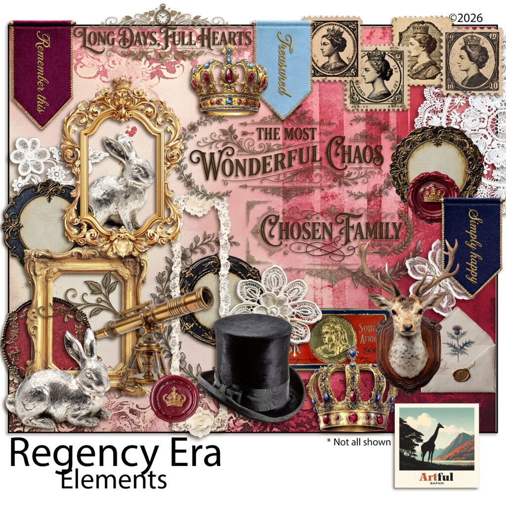 Regency Era Digital Scrapbook Elements — Crowns, Wax Seals and Ornate Frames
