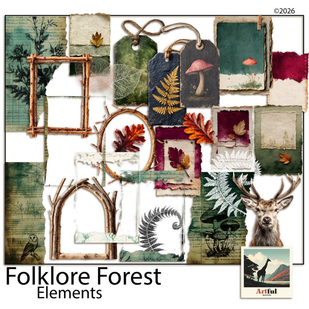 Folklore Forest Junk Journal Embellishments — Tags, Twig Frames and Ephemera