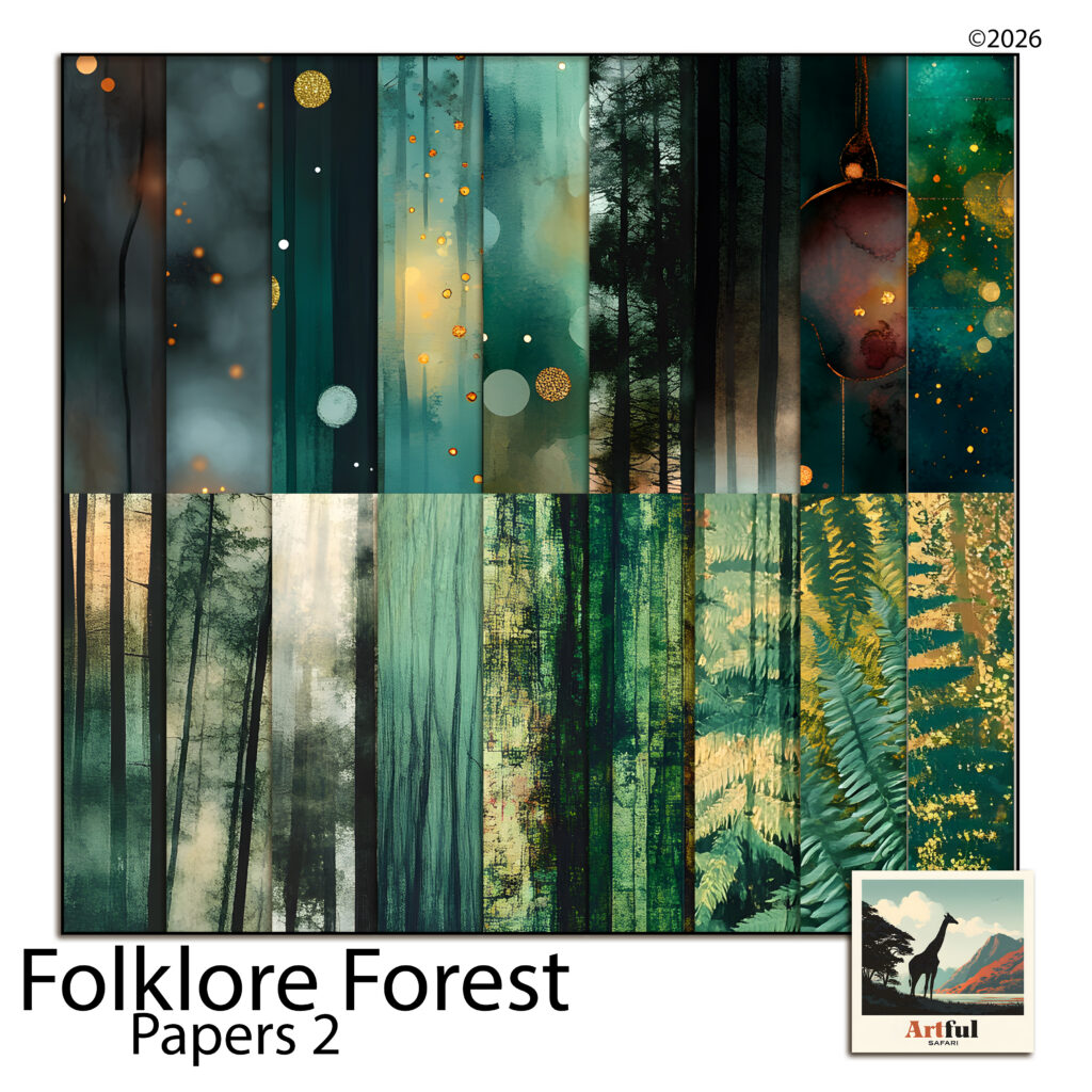 Folklore Forest Digital Scrapbook Papers 2 — Misty Forest Watercolour