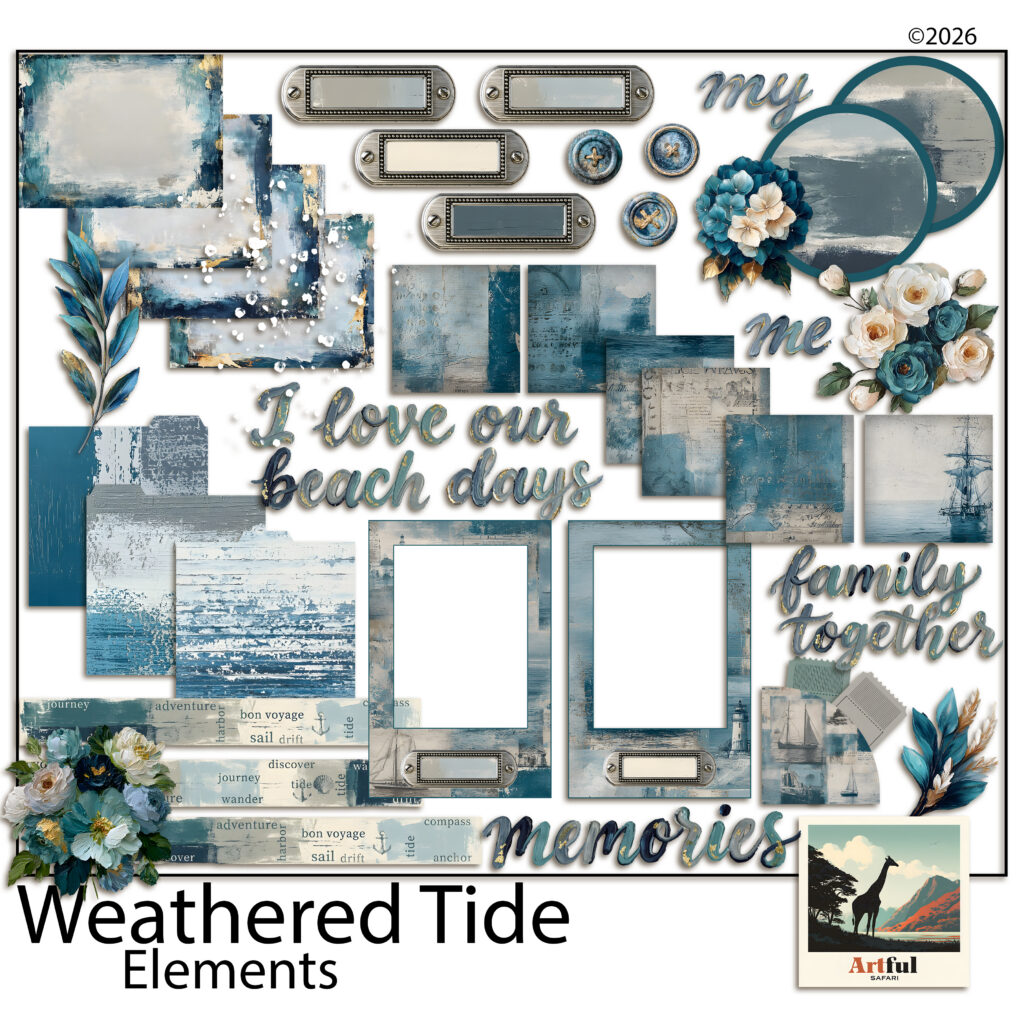 Weathered Tide Digital Scrapbook Elements — Seaside Journal Cards, Labels and Word Art
