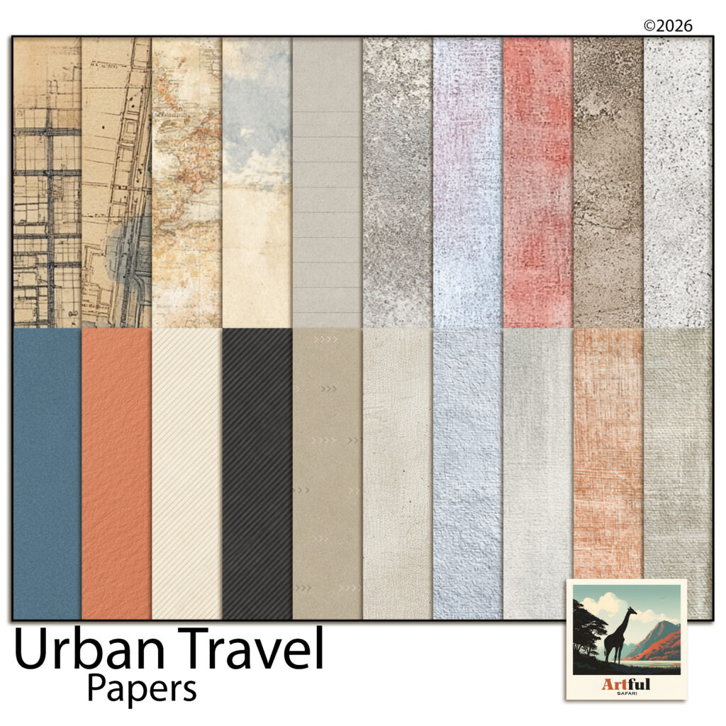 Urban Travel Digital Scrapbook Papers — Maps, Concrete and Linen
