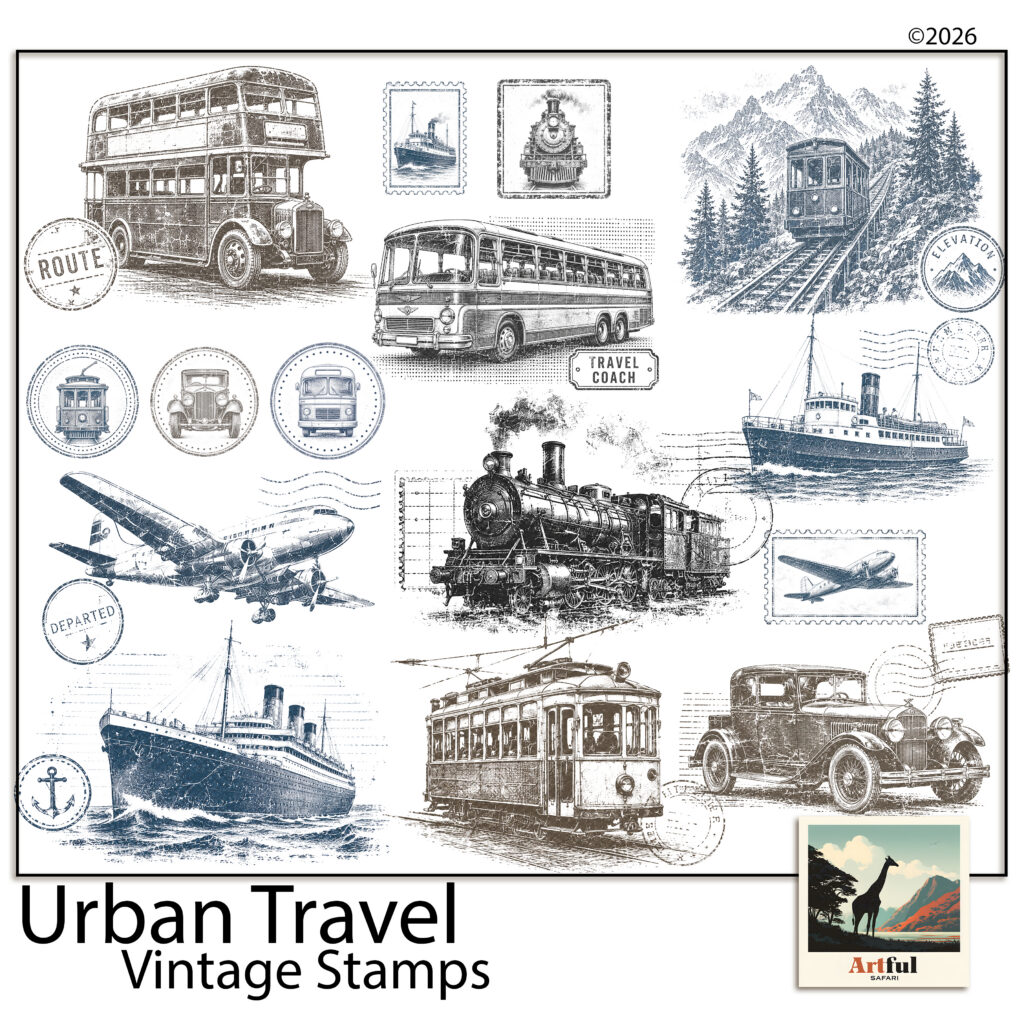 Urban Travel Vintage Postage Stamps — Aged Travel Postage