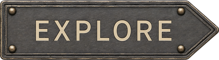 A weathered metal EXPLORE sign, an element from the Urban Travel range