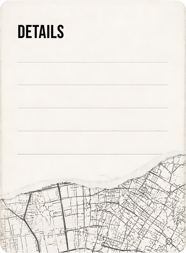 A journal card with ruled lines above a printed street map, an element from the Urban Travel range