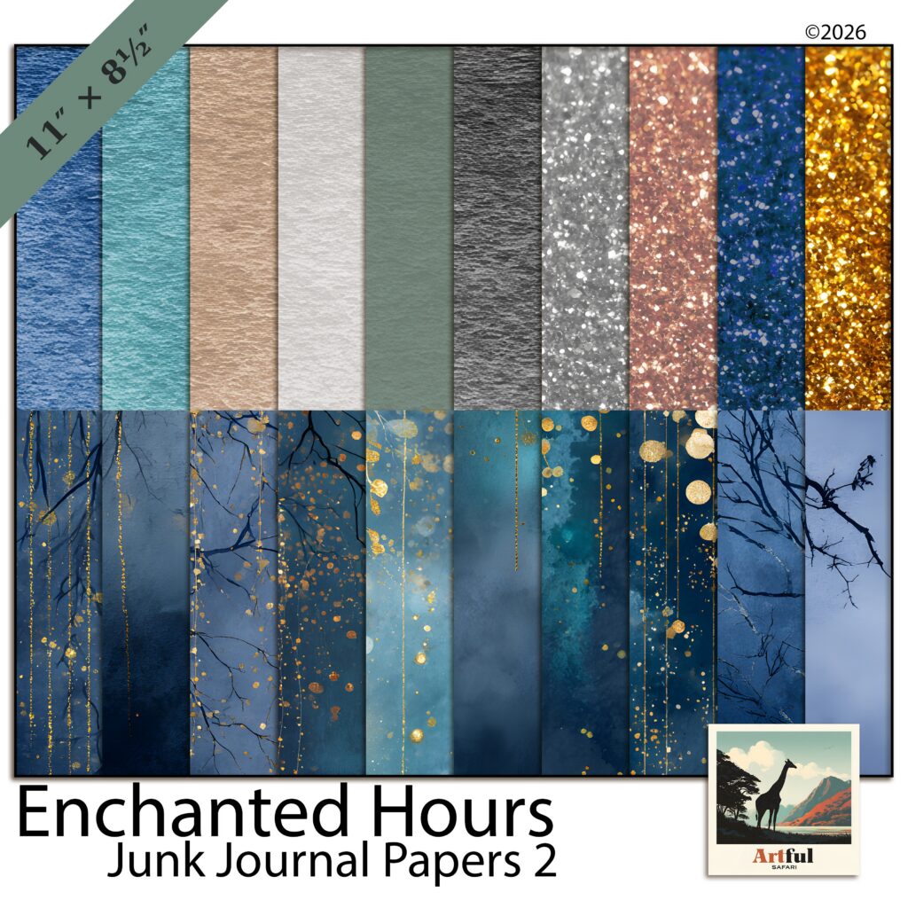 Enchanted Hours Junk Journal Papers 2 - Solid Watercolour and Glitter