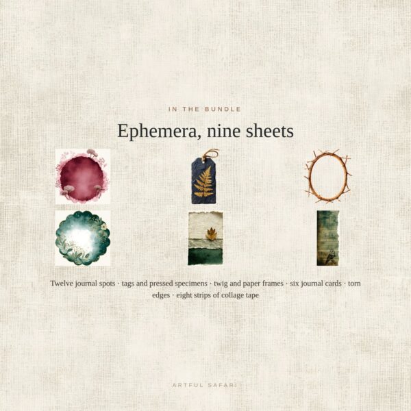 Nine sheets of cut-out ephemera