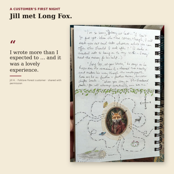 A customer's first Folklore Forest page, with Long Fox