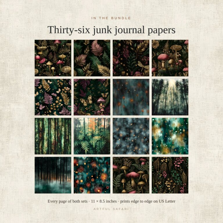 Thirty-six junk journal papers