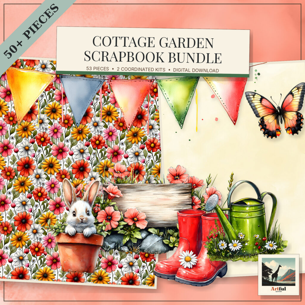 Garden scrapbook bundle with exact Stories Grow papers and elements
