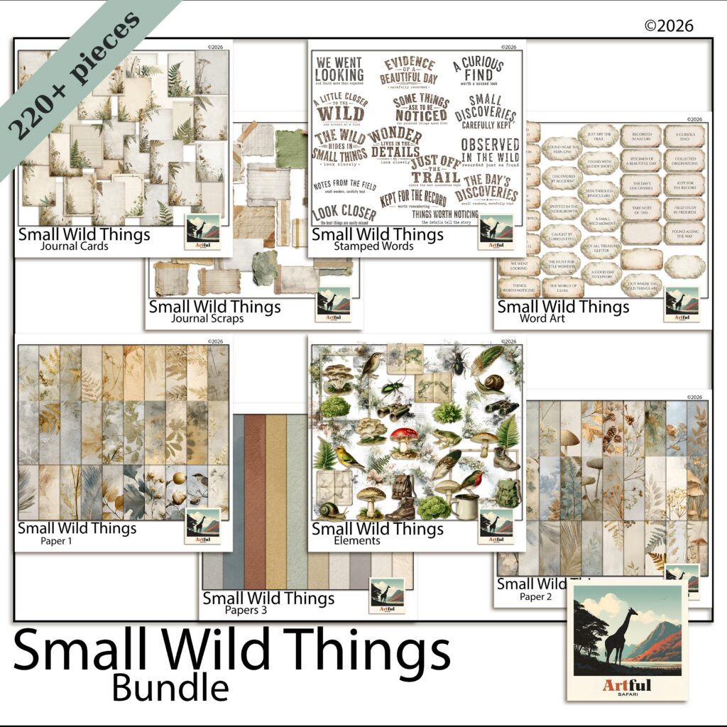 Small Wild Things Digital Scrapbook Bundle — Mushrooms, Beetles and Woodland Field Journal