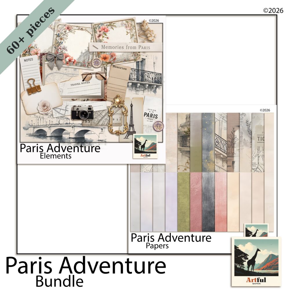 Travel Scrapbook Kit — Paris Adventure Papers and Ephemera Bundle