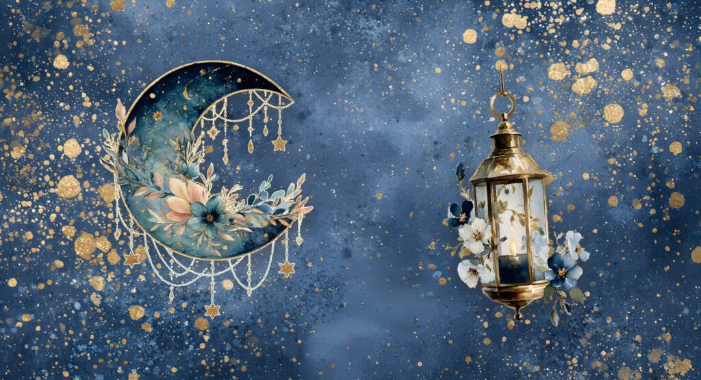 A moon and a lantern on a night sky paper, the mood of a solo TTRPG evening