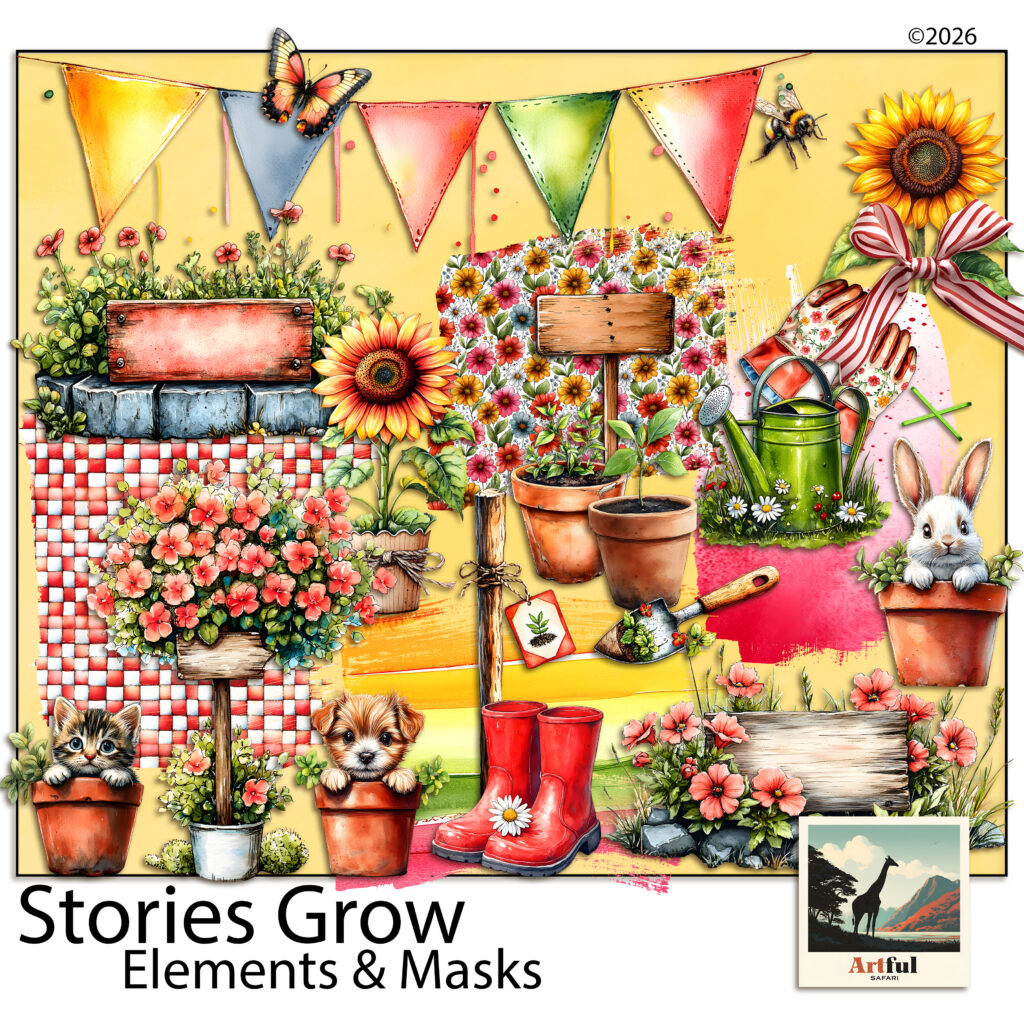 Garden Clipart — Stories Grow Digital Scrapbook Elements and Photo Frame Masks