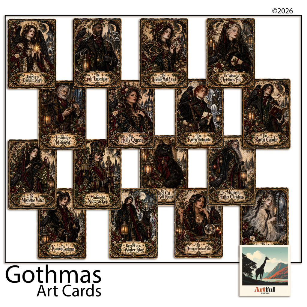 ATC Cards - Gothmas, 16 Printable Gothic Christmas Artist Trading Cards