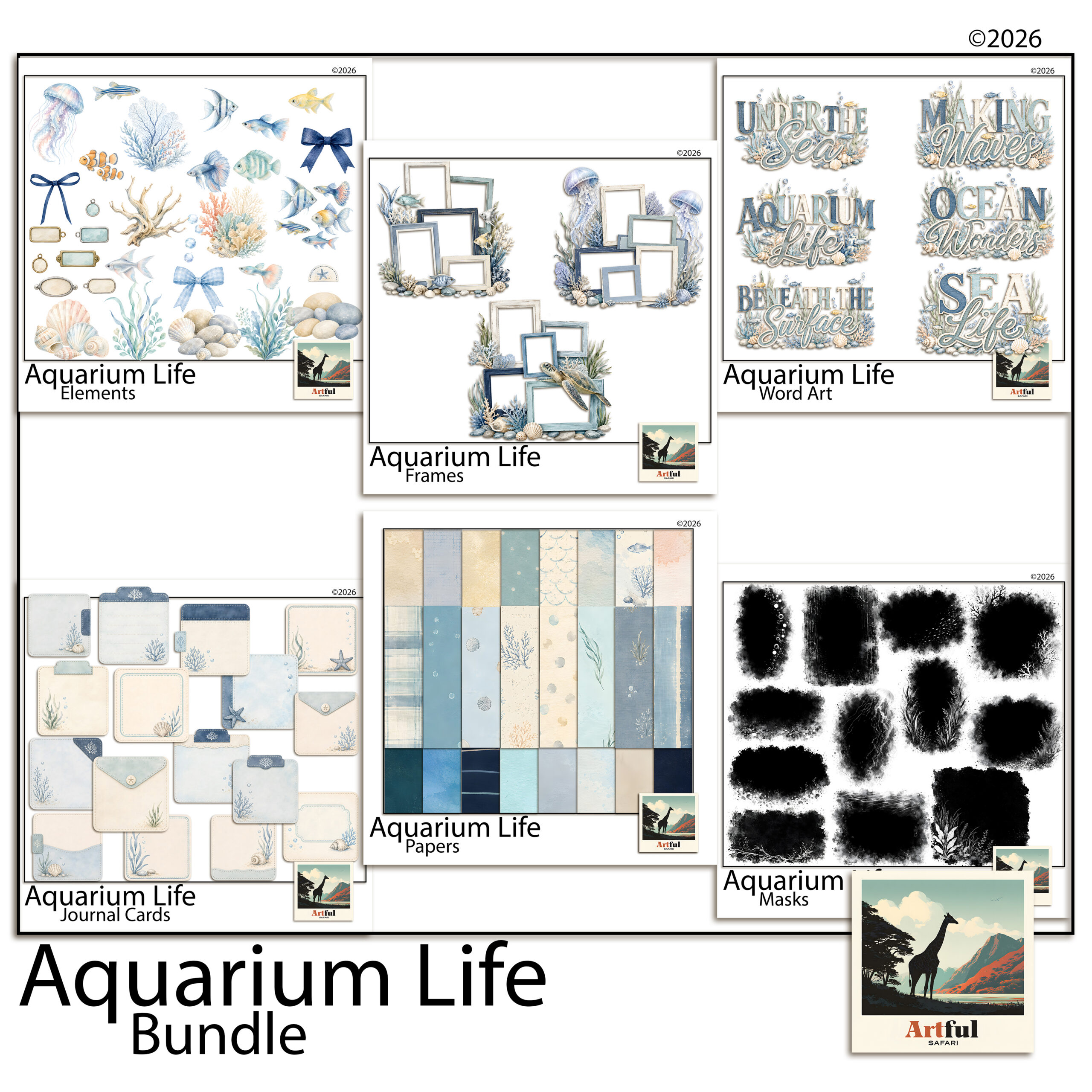 Aquarium Life Bundle - Under the Sea Scrapbook Kit, 92 Pieces
