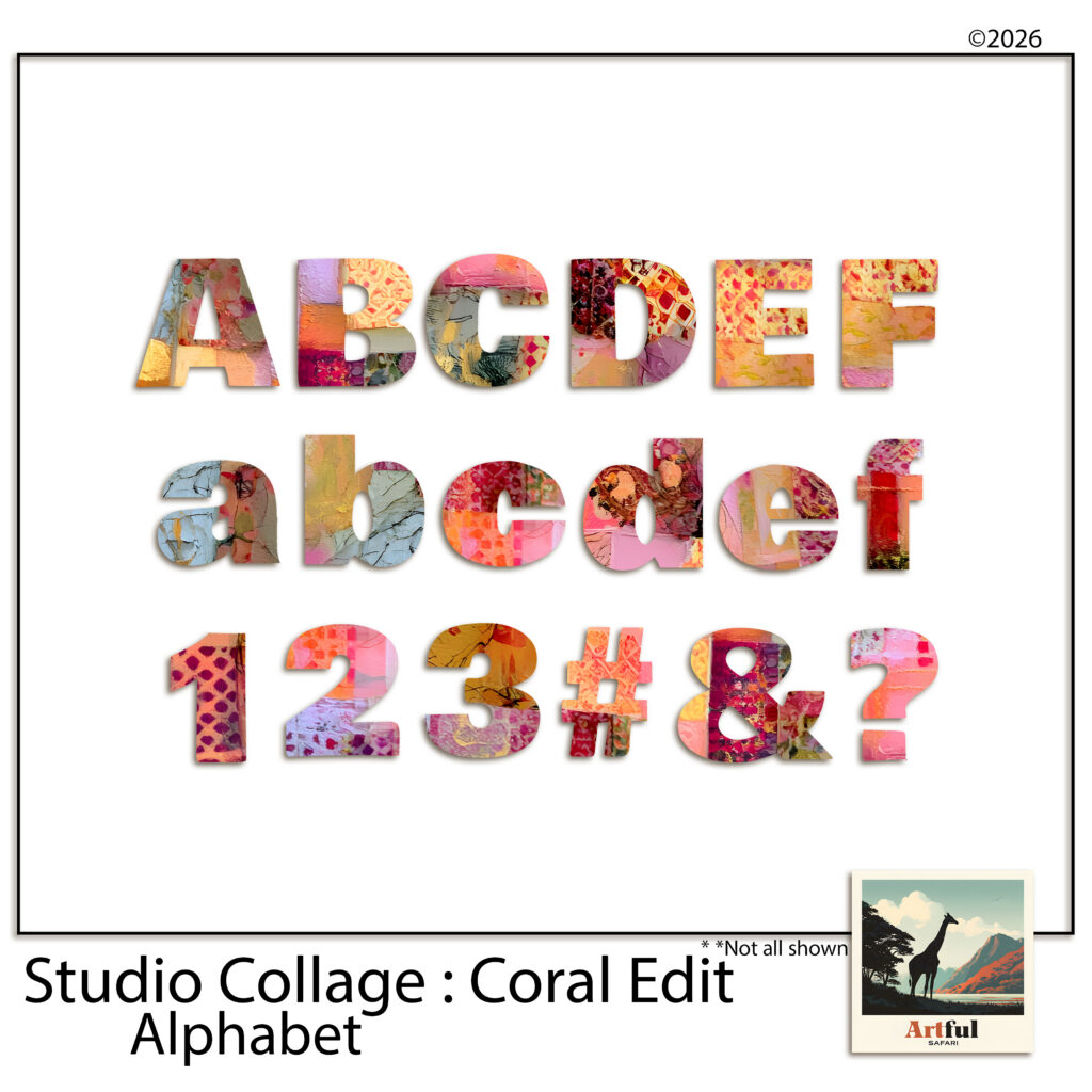 Alphabet Clipart - Coral Edit, 83 Painted Collage Letters, Numbers and Symbols