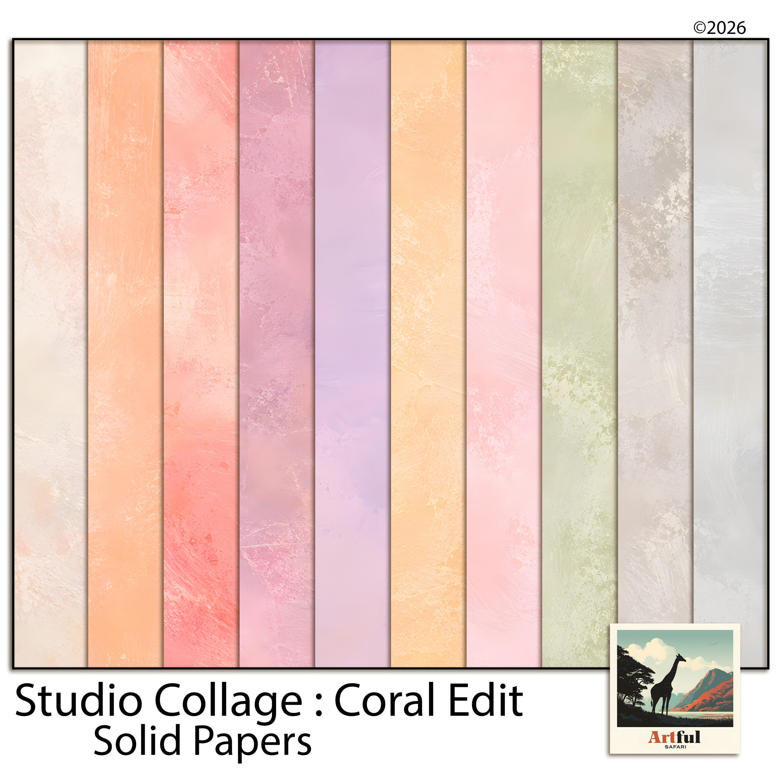 Textured Background Paper - Coral Edit Solid Papers, 10 Printable 12x12 Scrapbook Backgrounds
