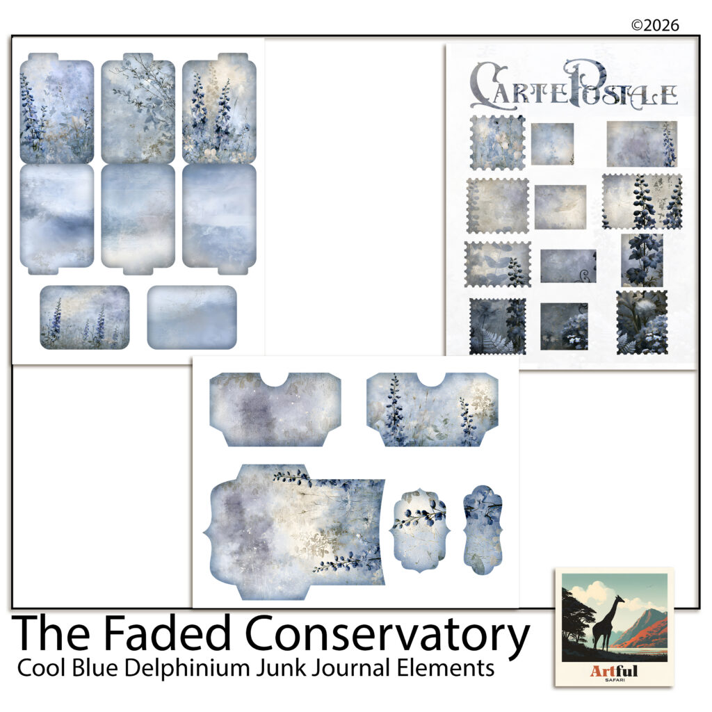 Cool Blue Delphinium - Blue Floral Paper Ephemera Sheets