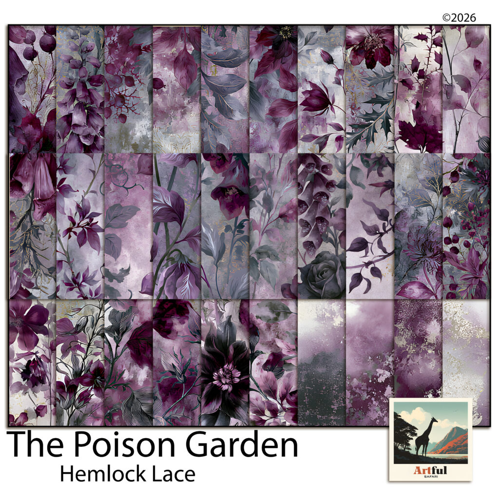 Purple Floral Background Papers — Hemlock Lace Plum and Grey Botanical Scrapbook Kit