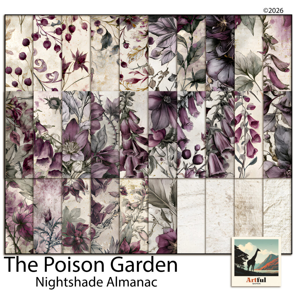 Vintage Floral Background Papers — Nightshade Almanac Plum and Sage Botanical Scrapbook Kit