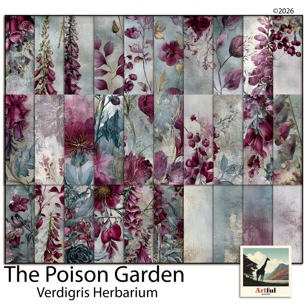 Antique Floral Background Papers — Verdigris Herbarium Scrapbook Kit