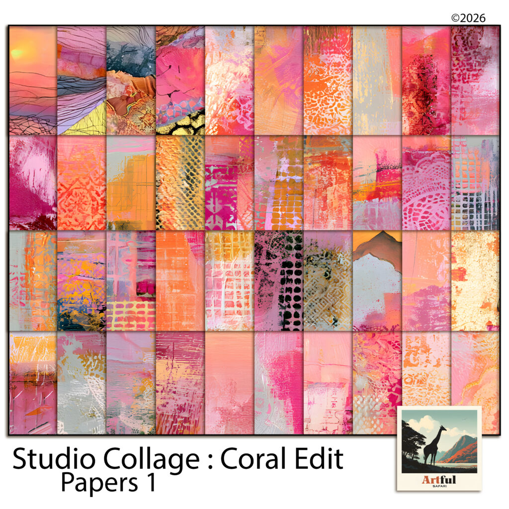 Pink Scrapbook Paper - Coral Edit Papers 1, 40 Printable Collage Backgrounds