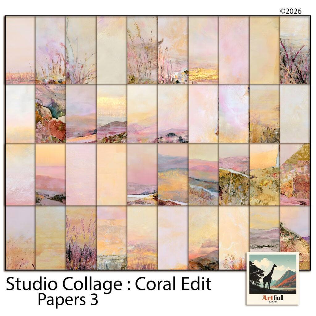 Pastel Background Paper - Coral Edit Papers 3, 40 Printable Misty Landscape Scrapbook Pages